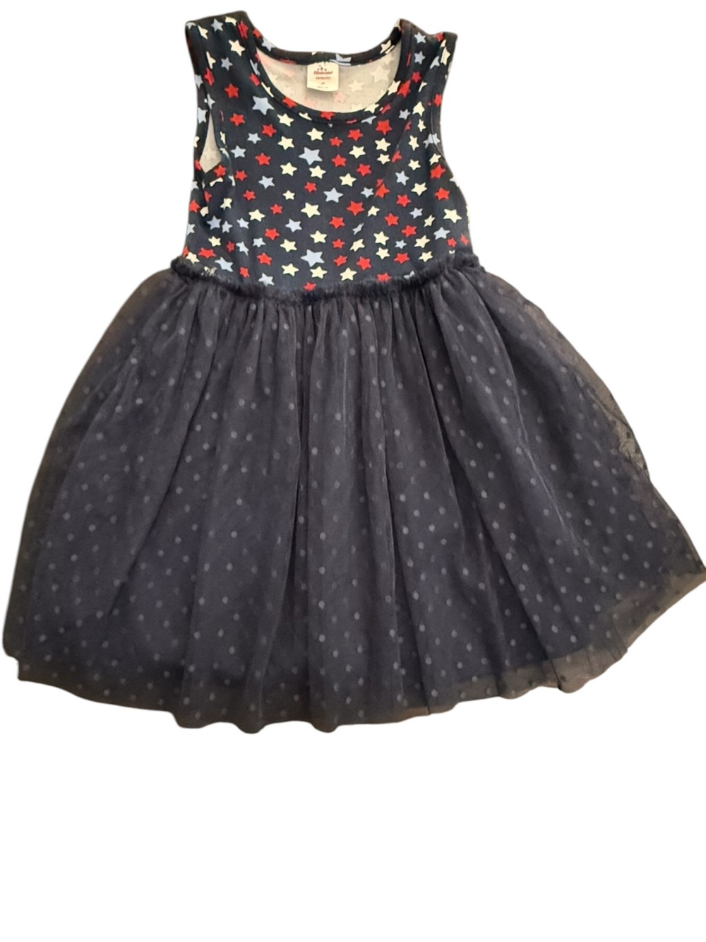 Girls Navy Star Print Tulle Dress with Red & White Stars